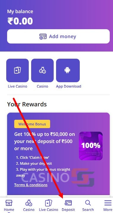 Casino Days deposit screenshot 1