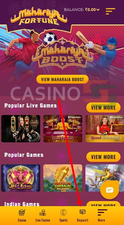 Maharaja Fortune deposit screenshot 1