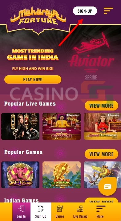 Maharaja Fortune sign up screenshot 1
